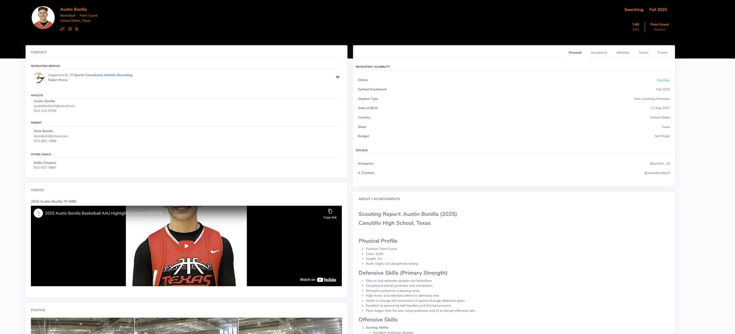 Scouting Database Web Profile